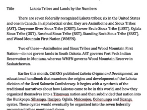 Lakota Tribes and Lands by the Numbers