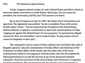 This Month in Lakota History - July