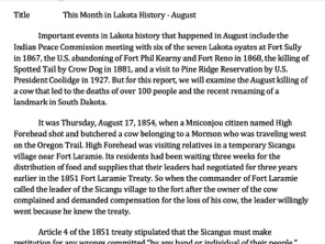 This Month in Lakota History - August