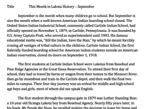 This Month in Lakota History - September