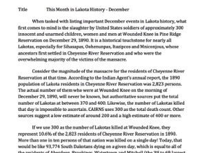 This Month in Lakota History - December